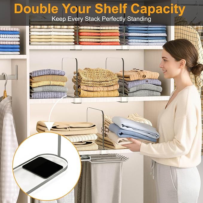 Purse Organizer for Closet Shelf Dividers: 12 Pack 8" Tall X 12" Deep Acrylic Clear Closet Shelf Divider Bag Storage for Clothes Sweater - Vertical Separators for Wood Cabinet Handbag Organization