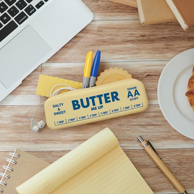 Genuine Fred BUTTER ME UP Silicone Pouch, Soft Flexible Material with Zipper Closure, For desk supplies, makeup, cords, travel essentials, 7.5 x 2 x 2.4 Inch