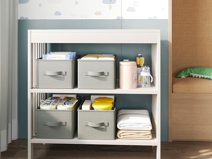 LayerSpace 3 Pack Fabric Storage Bins for Shelves | 16.25x12x10in Closet Storage Baskets | Collapsible Storage Bins |Fabric Closet Organizers with Handles | Light Gray