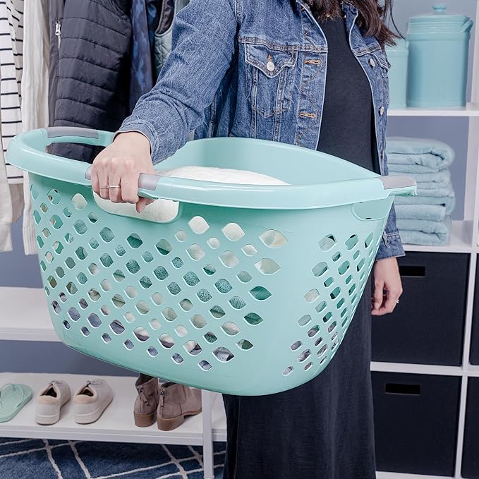 1.8 Bushel Hip Grip Plastic Laundry Basket, Teal - Perfect for Adult/Tween in Bedroom, Dorm & Laundry Room