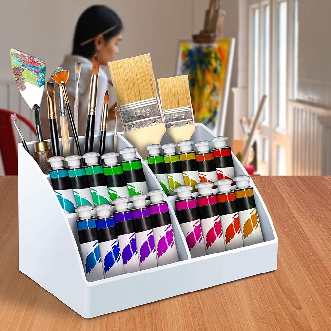 Acrimet Desktop Organizer - Easy Organizer Caddy Holder for Office, Home and School use (Plastic) (White Color)