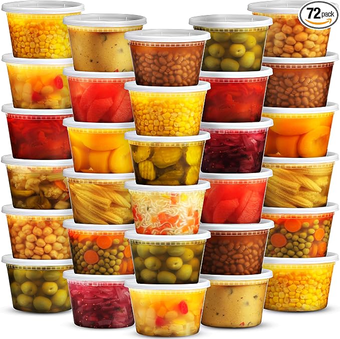 JoyServe 16 Oz Deli Food Containers with Lids - (72 Sets) Airtight Plastic Food Storage for Takeout, Meal Prep, To-Go, and Soup Freezer Containers with 72 Lids, BPA-Free, Dishwasher, Microwave Safe