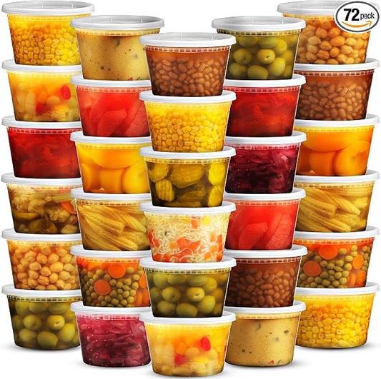 JoyServe 16 Oz Deli Food Containers with Lids - (72 Sets) Airtight Plastic Food Storage for Takeout, Meal Prep, To-Go, and Soup Freezer Containers with 72 Lids, BPA-Free, Dishwasher, Microwave Safe