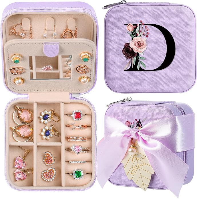 AYGXU Travel Jewelry Box for Women and Girls - Small Case With Initial A-Z - Teacher Gifts