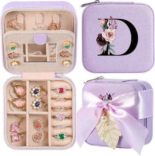 AYGXU Travel Jewelry Box for Women and Girls - Small Case With Initial A-Z - Teacher Gifts