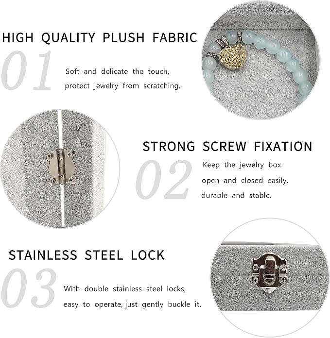 Stratalife 24 Grid Jewelry Holder Organizer: Earring Organizer Box with Clear Glass Lid, Velvet Jewelry Storage for Studs, Earrings, Rings, Necklace with Removable Dividers for Dresser, Grey