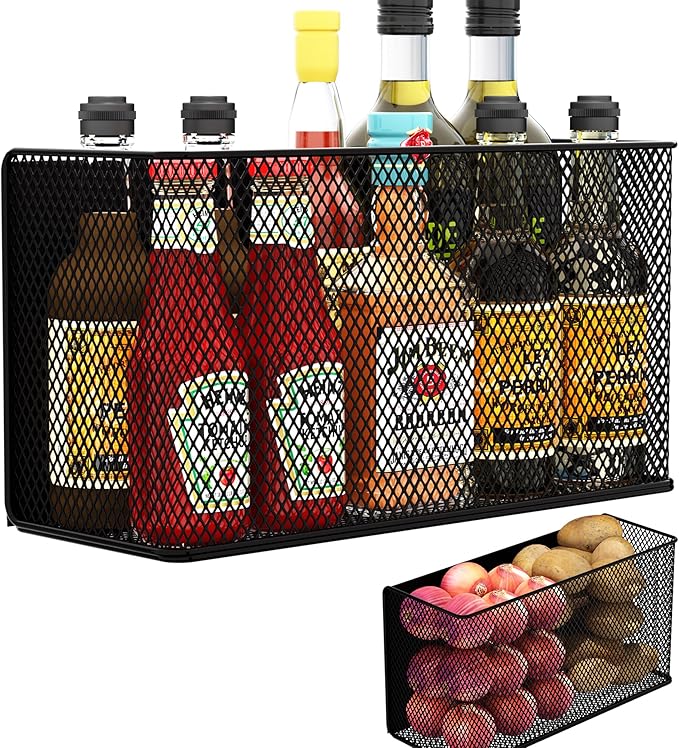 Magnetic Baskets Shelf Bins Organizer Holder Storage Rack Containers for Fridge, Whiteboard, Locker - Home Kitchen Laundry Office School ((1-Pack) Black/XL)