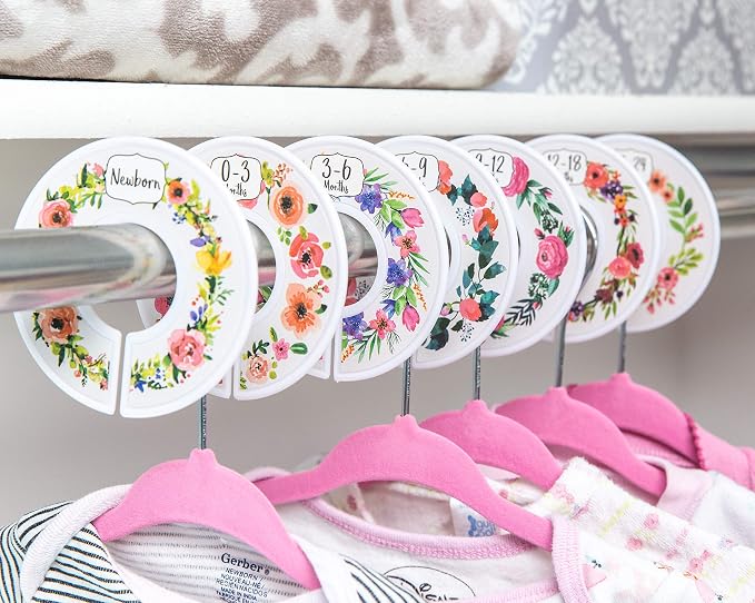 20 Baby Hangers with 7 Closet Dividers for Nursery Velvet Clothes Hangers Unisex Newborn Essentials Baby Size Organizer for Infant Clothing to 24 Months
