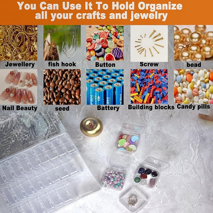 Bead Organizer Box,30Pcs Small Clear Plastic Bead Storage Containers, Craft Storage Box with Hinged Lid,1 sheet Labels, Mini Box for Jewelry Making DIY Bracelets Beading Nails Screws Seeds Small Parts