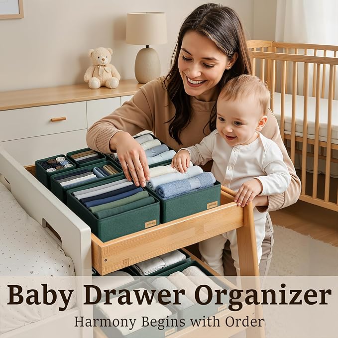 Dresser Drawer Organizer Clothes, 6 Pack Foldable Storage Boxes with Zipper, 600D Fabric, Cream, Drawer Dividers for Underwear, Socks, Baby Clothes