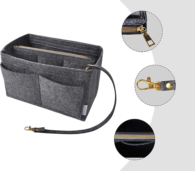 Vercord Felt Organizer Insert For Purse Handbag Tote Bag In Bag Inside Shaper Divider Neo Dark Grey Large