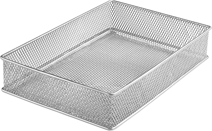 Ybm Home Silver Mesh Drawer Cabinet and or Shelf Organizer Bins, School Supply Holder Office Desktop Organizer Basket 1590s (1, 6x9x2 Inch)