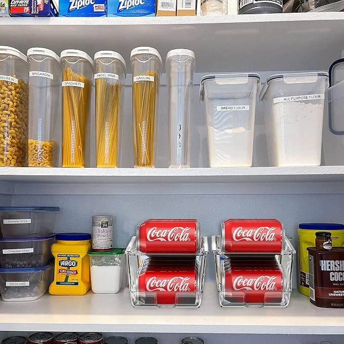 Simple Houseware 2-Pack Auto-Rolling Beverage Can Organizer for Fridge | Clear, Set of 2, Front-Loading Soda Dispenser with Smooth Glide Design, Space-Saving Refrigerator Storage Bins