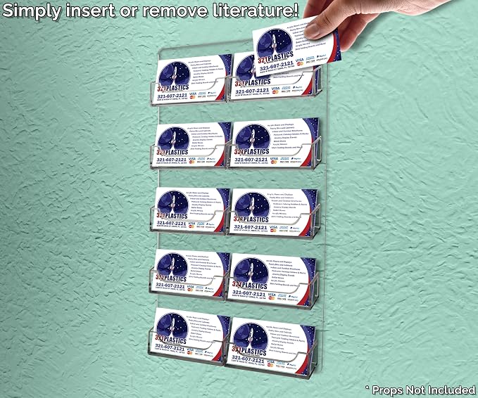 Marketing Holders Hanging Business Card Holder 10 Pocket with Hardware for 3.5" x 2" Contact Info Cards Multi Slot Space Saving Rack Wall Mount Organizer Clear Acrylic Display