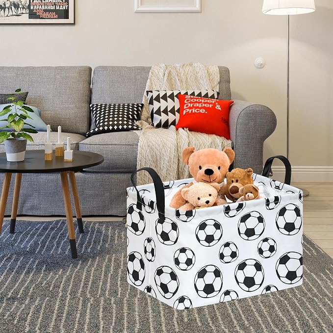 Rectangle Soccer Basket Storage Bin, Closet Baskets Foldable Box with Handles, Storage Boxes for Home Office Car Dormroom