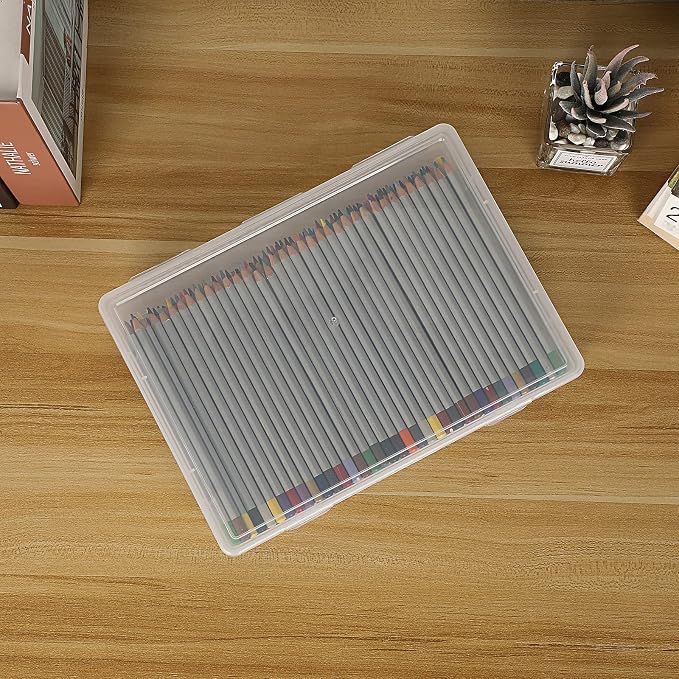 BTSKY Clear Plastic Storage Box with Flap Lid, Multipurpose Craft Organizers and Storage Box Art Supply Storage Organizer Plastic Sewing Box for Beads Pencils Notebooks, 4 Pack Medium