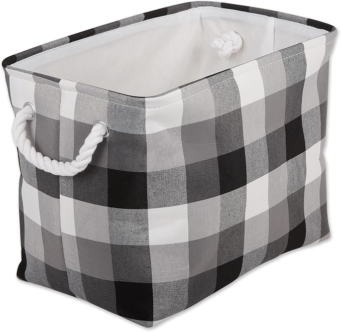 DII Buffalo Check Storage Collection Collapsible Bin with Handles, Medium Rectangle, 16x10x12, Tri Color Black