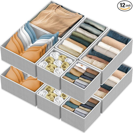 Simple Houseware Foldable Drawer Organizer for Clothes/Underwear/Panty/Onesie Stocking Bin, Set of 12, Gray