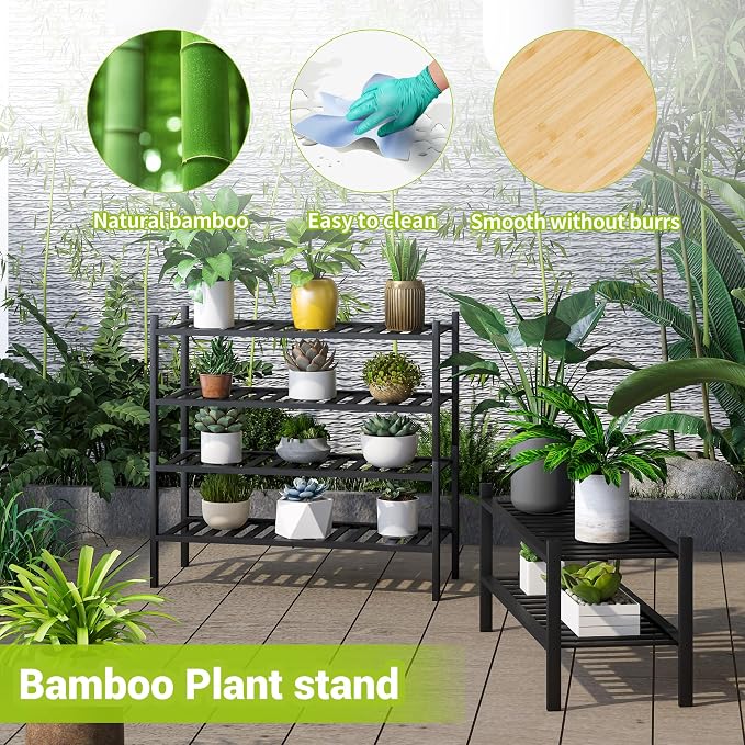 BMOSU 2-Tier Bamboo Shoe Rack Premium Stackable Shoe Shelf Storage Organizer for Hallway Closet Living Room Entryway Organizer (Black Bamboo)