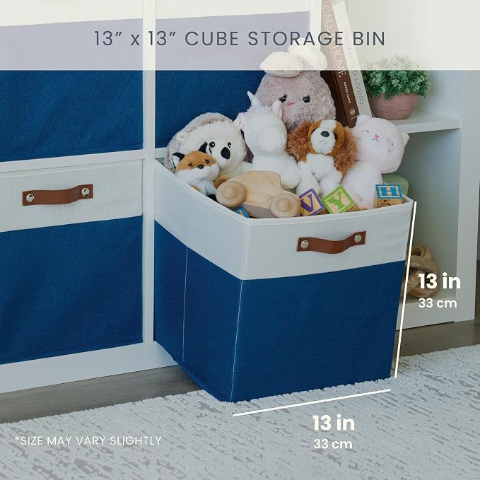 OrganiHaus 13x13 Cube Storage Bins, Set of 4 - Fabric Storage Cubes | Sturdy, holds its shape; odor-free; fits IKEA Kallax and Expedit; vegan leather handles