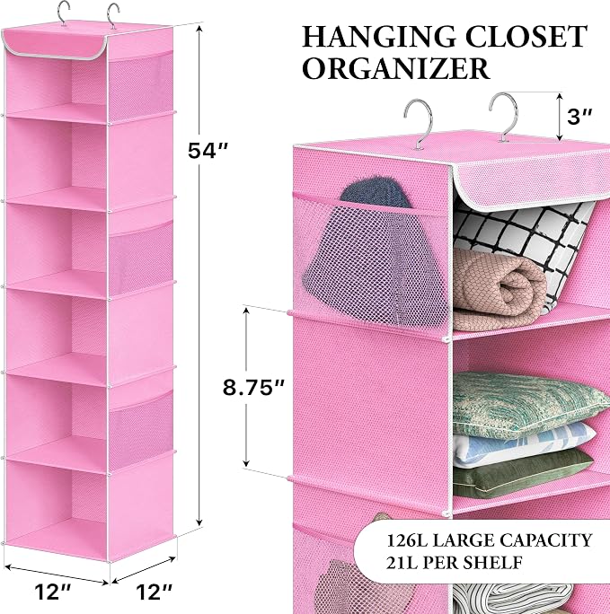 Simple Houseware 6 Shelf Hanging Closet Organizer, Pink