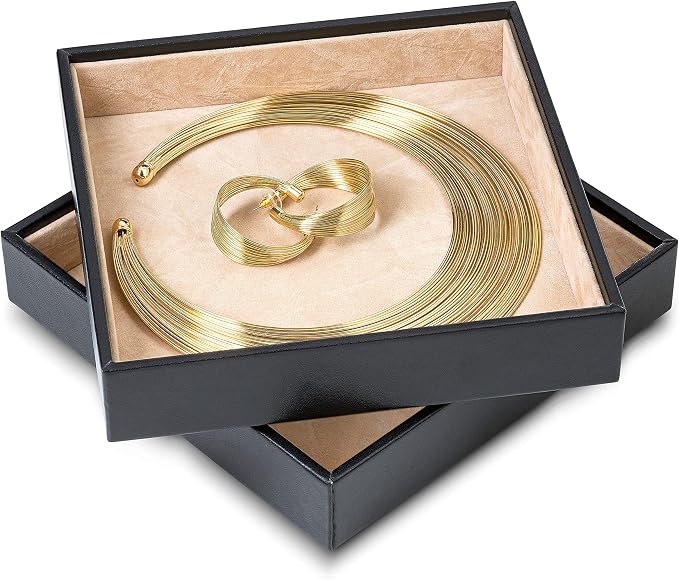 Glenor Co Jewelry Organizer Tray - Set of 2 - Stackable Empty Jewelry Storage Trays w/o Dividers - Display on Dresser or Drawer - Compatible with Other Trays - Black