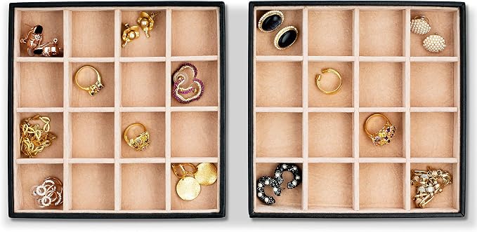 Glenor Co Earring Organizer Tray - Set of 2 - Stackable 32 Slots Jewelry Storage Trays - Display on Dresser or Drawer - Compatible with Other Trays - Black