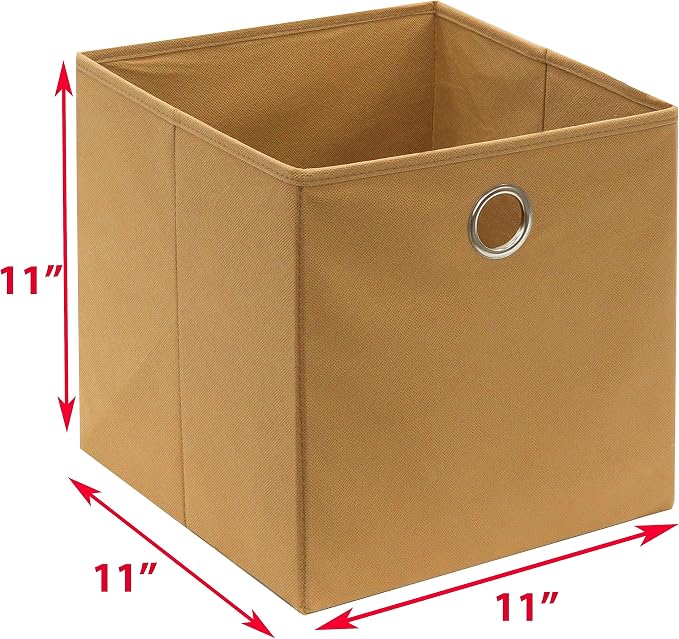 Simple Houseware Foldable Cube Storage Bins with Handles, 11-Inch, Tan, 6-Pack, Fabric Cubes Organizer for Closet or Shelves