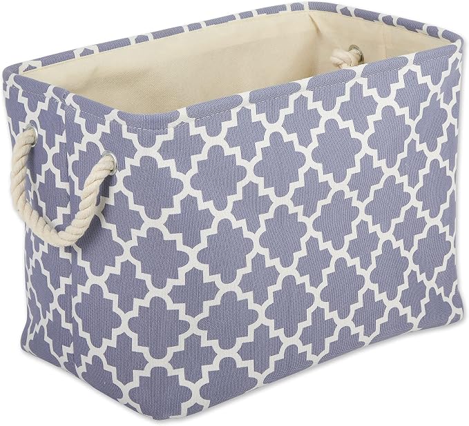 DII Polyester Container with Handles, Lattice Storage Bin, Medium, Stonewash Blue