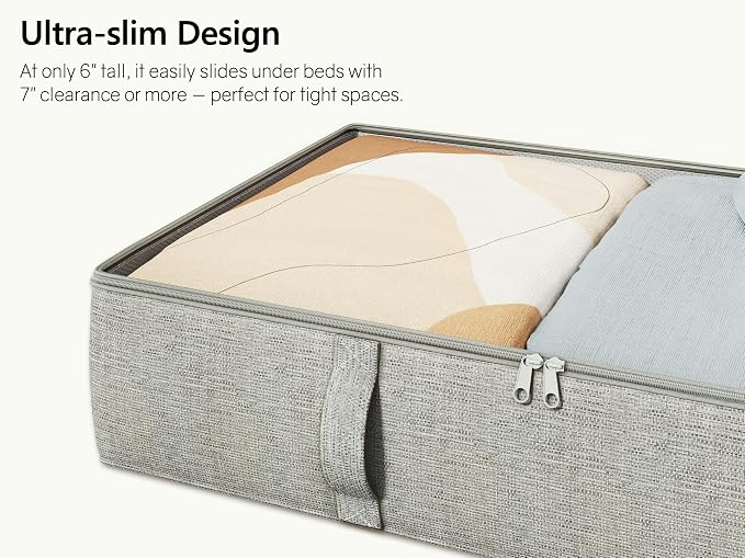 TidyCorner 2-Pack Under Bed Storage Containers, 6 Inches Tall Underbed Clothes Storage Organizer Bin with Sturdy Sidewalls/Bottom, Underbed Storage Bins 2 Storage Thin Bins