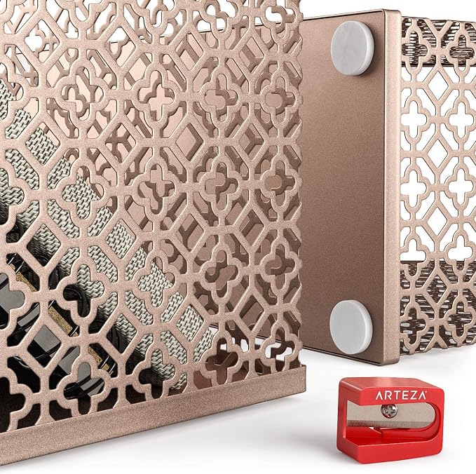 ARTEZA Desk Organizer Set, 6-Piece Rose Gold, Includes Pencil Cup, Letter Sorter, Tray, Magazine Holder, Name Card & Sticky Note Holder
