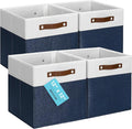 OrganiHaus 12x12 Cube Storage Bins, Set of 4 - Fabric Storage Cubes | Sturdy, holds its shape; odor-free; fits 12-inch cube shelves; vegan leather handles