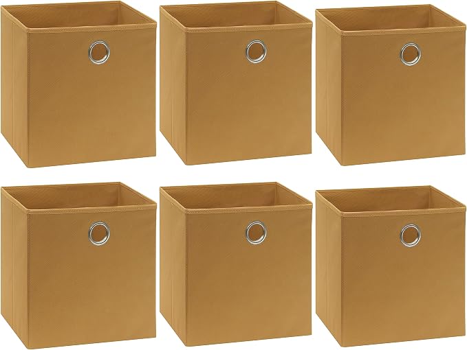 Simple Houseware Foldable Cube Storage Bins with Handles, 11-Inch, Tan, 6-Pack, Fabric Cubes Organizer for Closet or Shelves