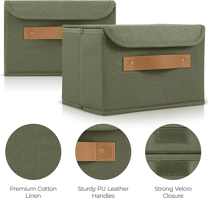 Decorative Linen Storage Boxes with Lids - Spacious Set of 2 Organizer Bins for Your Home Decor - The Perfect Small Container to Safely Store Photos, Documents and Memory Box Keepsakes in Style
