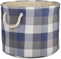DII Buffalo Check Storage Collection Collapsible Bin with Handles, Large Round, 16x16x15, Tri Color French Blue