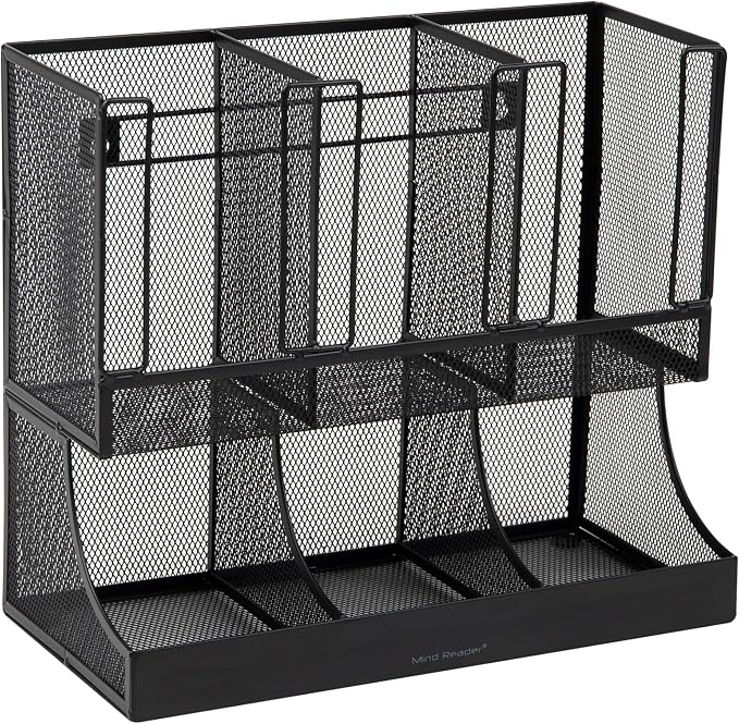 Mind Reader Multipurpose Countertop Organizer, Office Breakrooms, Cup and Condiment Station, Metal Mesh, Black