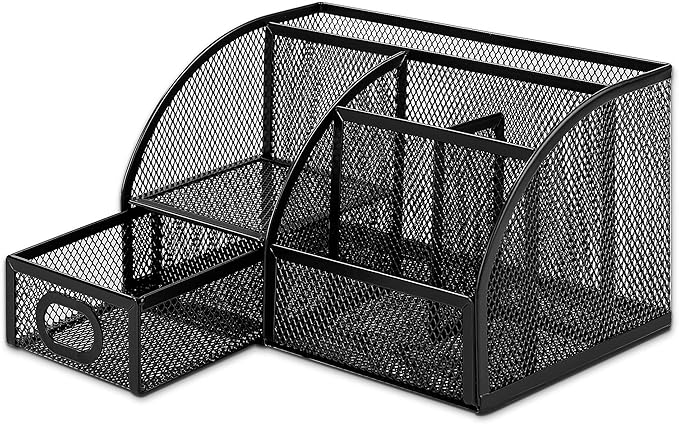 Amazon Basics Mesh Pen Holder and Desktop Desk Organizer, Office Caddy Storage for Writing Utensils, 9.1 x 5.9 x 5.5 inches, Black