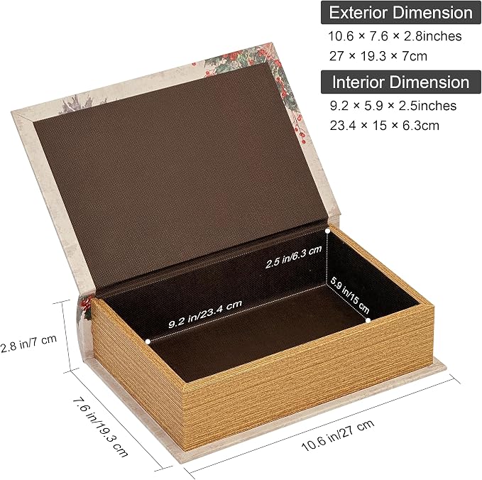 PACOLO Decorative Book Boxes, Faux Wood cover Storage for Hidden Jewelry, Money, and Cash (Merry Christmas)