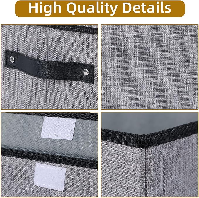Gray Storage Baskets with Lid,Closet Bin,15x9.8x9.8in,3Pack | Fabric Storage Bin with Handles,Portable Decorative Box for Clothes,Hat, Books,Shelf Baskets,Closet Organizers for Bedroom
