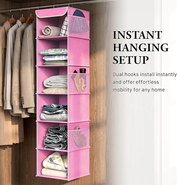 Simple Houseware 6 Shelf Hanging Closet Organizer, Pink