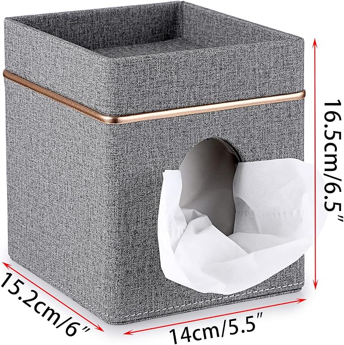Sumnacon Tissue Box Cover Square Linen Tissue Box, Cube Tissue Box Holder with Top Tray, Stylish Tissue Cover for Bathroom Toilet Living Room Bedroom Table Desk Home Office Car Bar, Grey