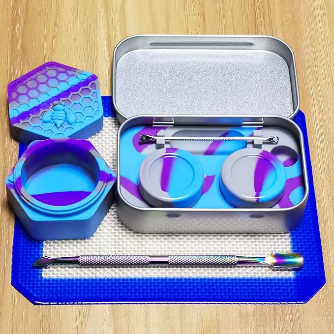 Silicone Wax Carving 5ml 26ml Hexagon Container Kit (Purple Blue Grey) | with 5.2" Rainbow Tool and 5.9"×4.9" Mat