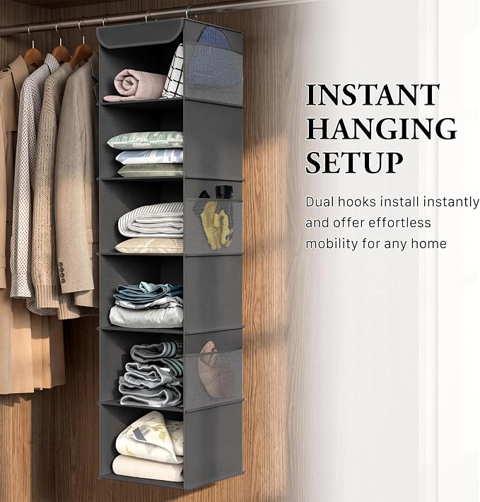 Simple Houseware 6 Shelf Hanging Closet Organizer, Dark Gray