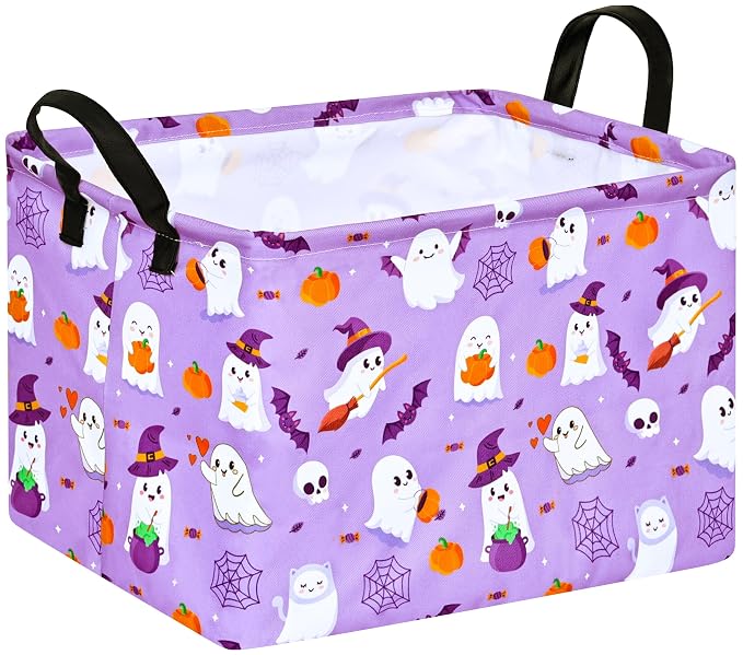 Halloween Empty Storage Basket with Handles Open Gifts&Candy Spooky Basket stuffers for Kids Baby Collapsible Women Organizer Bins Toys Boxes for Shelves Home Office