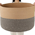 Foldable Laundry Hamper Basket with Collapsible Handle Cotton Rope Soft Woven Fabric Storage Organizer Clothes Toys Nursery Bedroom Dorm Space Saving Bin (Camel & Mix Camel, 115L(23.6"D x 15.7"H))