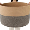 Foldable Laundry Hamper Basket with Collapsible Handle Cotton Rope Soft Woven Fabric Storage Organizer Clothes Toys Nursery Bedroom Dorm Space Saving Bin (Camel & Mix Camel, 80L(21.7"D x 13.8"H))