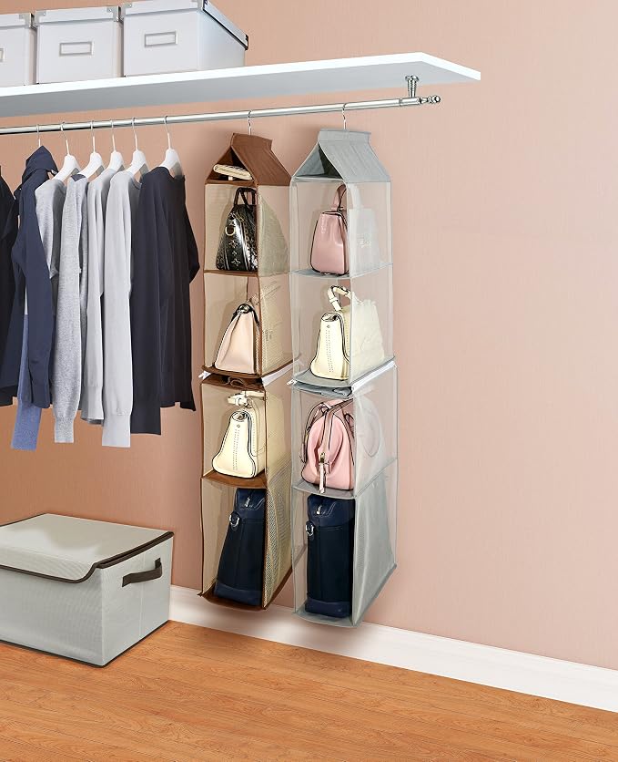 Detachable 6 Compartment Organizer Pouch Hanging Handbag Organizer Purse Bag Collection Storage Holder Wardrobe Closet Space Saving Organizers System For Living Room Bedroom Home Use(Brown)
