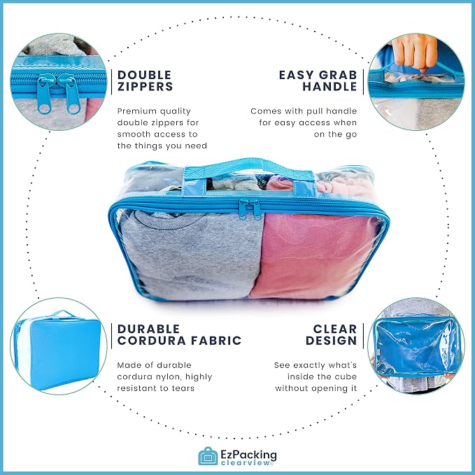 Large Clear Travel Packing Cube/See-Through PVC Organizer for Suitcase/Multipurpose Pouch w/Handle/Dress Shirts, Pants, Cashmere, Sweaters & Seasonal Linen Storage Protection (Gray)
