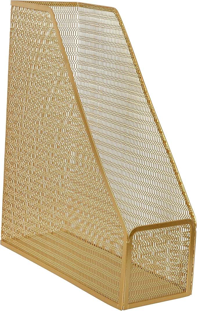 Martha Stewart Ryder Gold Mesh Metal Single Slot Magazine File Holder, Desktop Organizer, 9.75 x 3.75 x 11.5