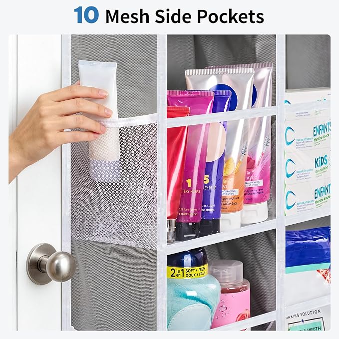 JARLINK Over the Door Organizer Storage, 5-Tier Extra Large Hanging Storage with 10 Mesh Pockets, 100 lbs Capacity Behind Door Storage for Bedroom, Bathroom, Pantry, Nursery, (Grey)